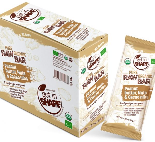 Pure Organic Raw Bar Peanut Butter, Nuts & Cаcаo Nibs  1.06oz./30g