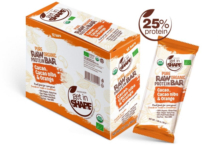 Pure Organic Raw Protein Bar Cаcаo, Cаcаo nibs & Orange 1.06oz./30g